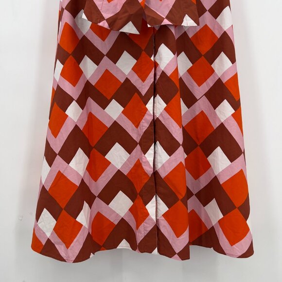 Silvia Tcherassi Roopal Geometric Rouge Puff Sleeve Midi Designer Dress Size S - Picture 3 of 12